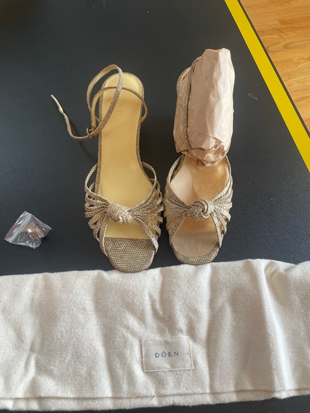 Doen Hepburn Heel Faux Lizard Strappy Sandals